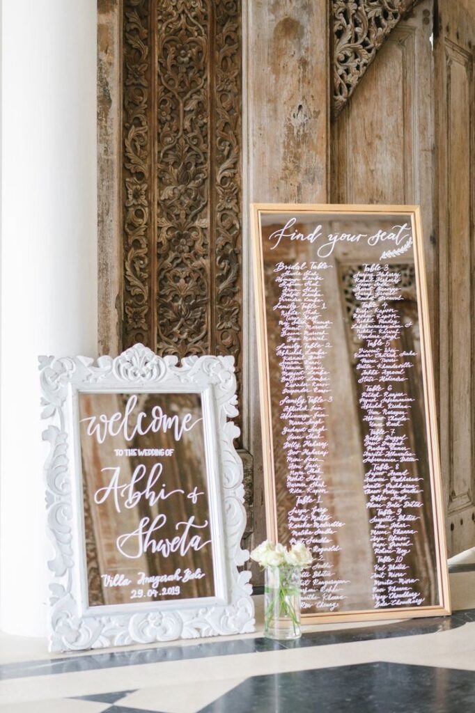 calligraphy welcome signage mirror