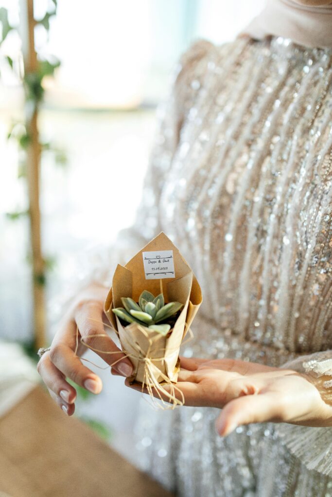 potted plant wedding place cards