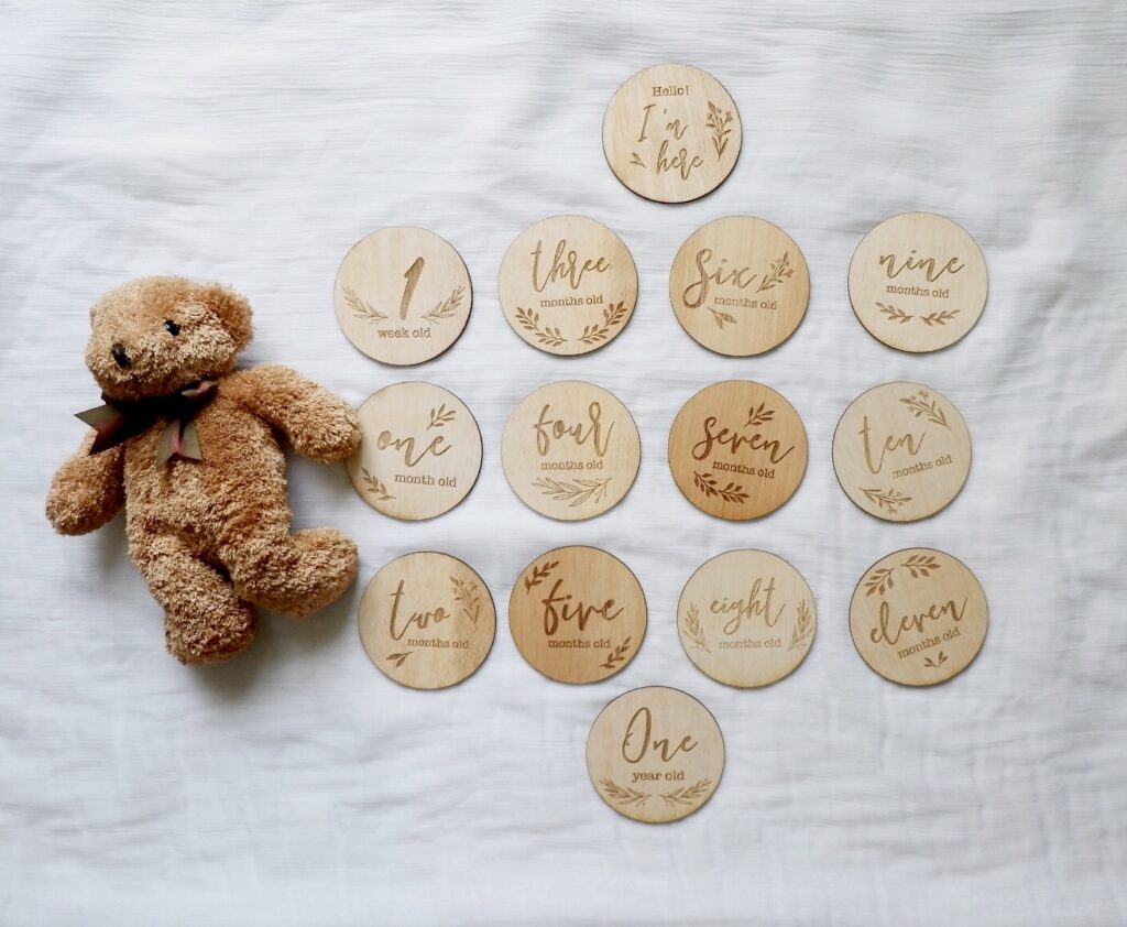 baby wooden first year milestone